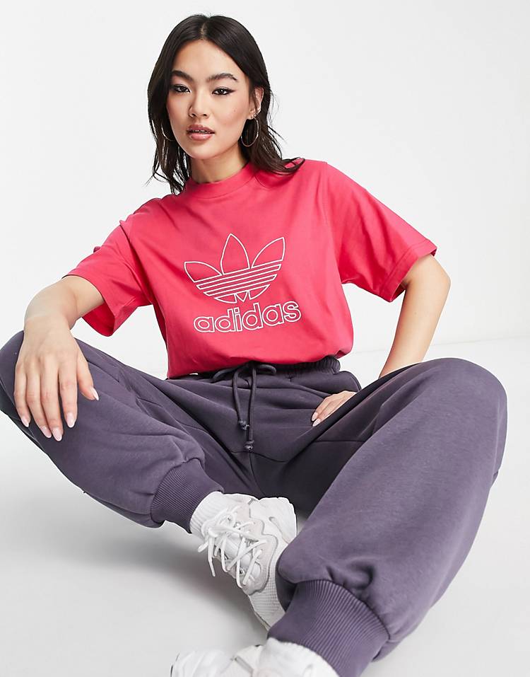 adidas Originals large logo t-shirt in pink